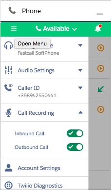 Call recording and settings