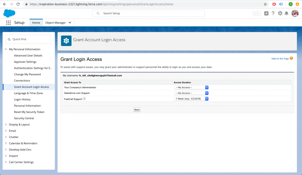 Grant login access in Salesforce